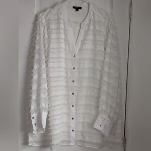 Alfani White Textured Blouse V-Neck Long Sleeve